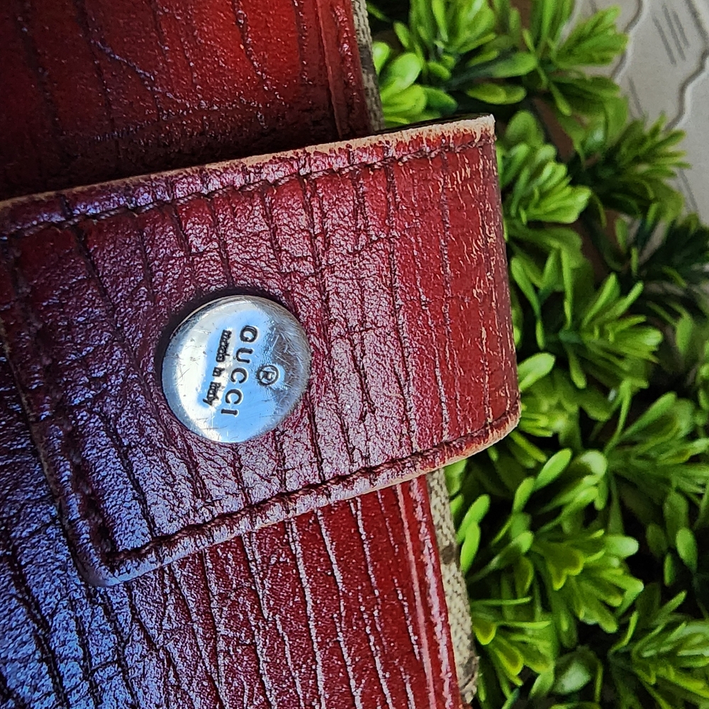 GUC Gucci GG Monogram Bordeaux Bifold Coin Pocket Double Snap Wallet - Picture 14 of 16